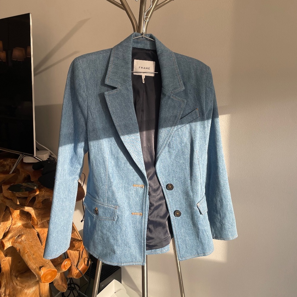 Frame Denim Medium Blue Denim Blazer Jacket
